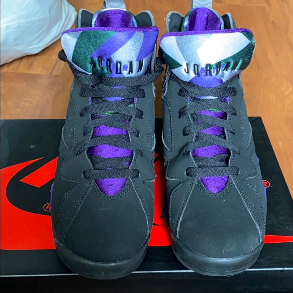 Black, Purple, and Green jordans